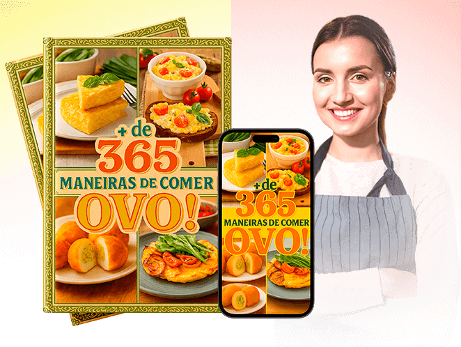 E-book de 365 Receitas com Ovo com mulher sorrindo